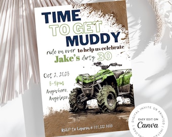 ATV Mudding 30th Birthday Invitation, Four Wheeler Theme (Digital)