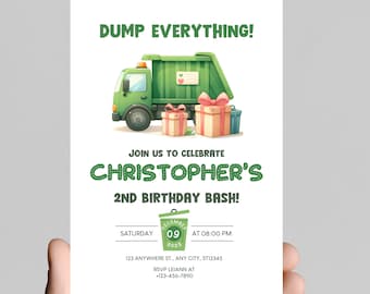 Garbage Truck Birthday Invitation, Recycle Theme, Editable Printable