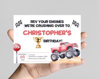 Monster Truck Birthday Invitation, Editable Bash Theme (Instant Download)