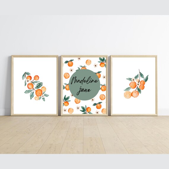 Clementine Nursery Print Set, Watercolor Orange Decor