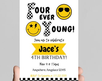 Four Ever Young Birthday Invitation, Smiley Face (Digital)