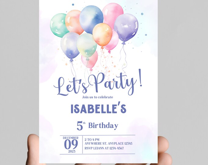 Pastel rainbow birthday invitation, watercolor, little girl birthday party, age customizable