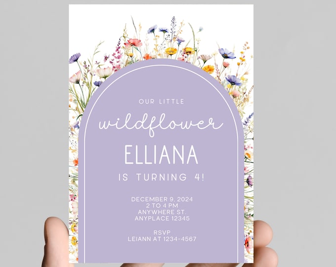 Our little wildflower, wildflower first birthday girl invitation, watercolor wildflower, floral, editable to any age