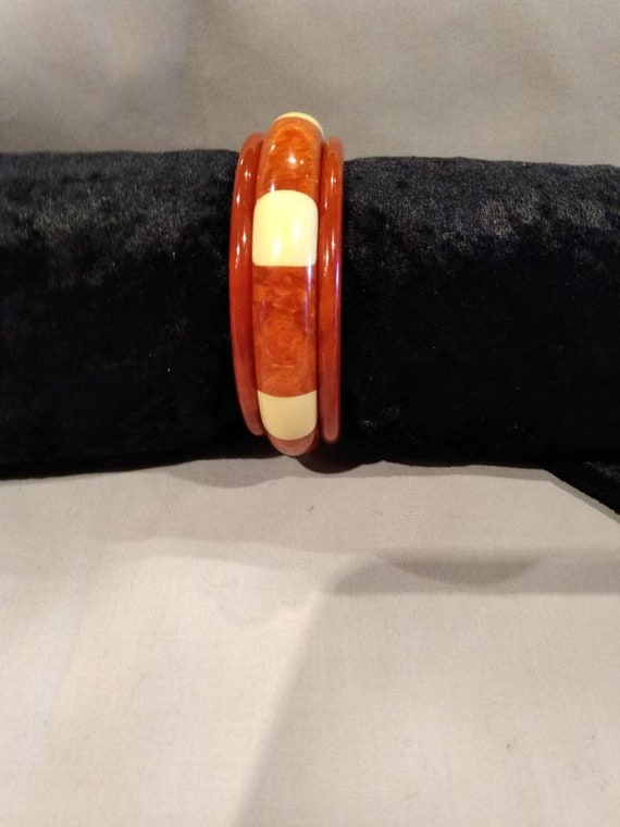 Rusty Orange Thumbnail Polka Dot Bangle with two … - image 5