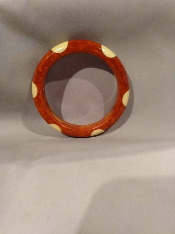 Rusty Orange Thumbnail Polka Dot Bangle with two … - image 6