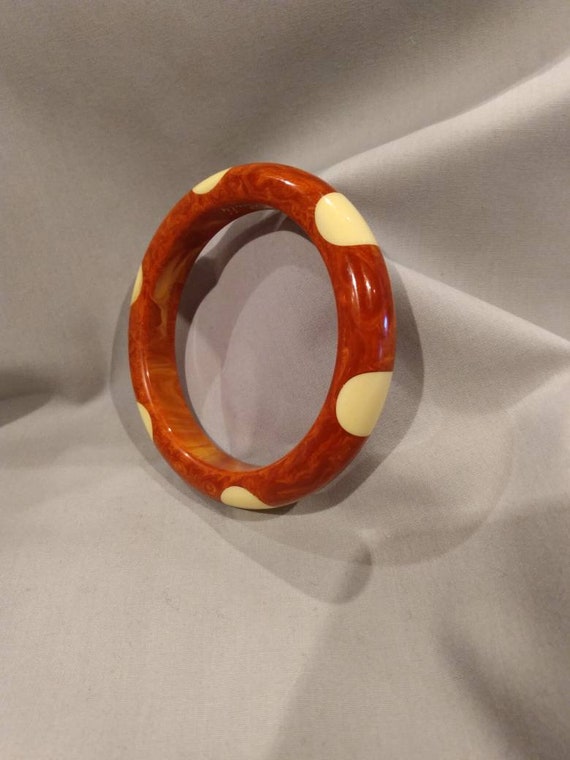Rusty Orange Thumbnail Polka Dot Bangle with two … - image 9