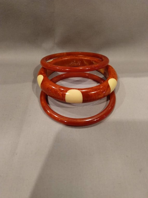 Rusty Orange Thumbnail Polka Dot Bangle with two … - image 8