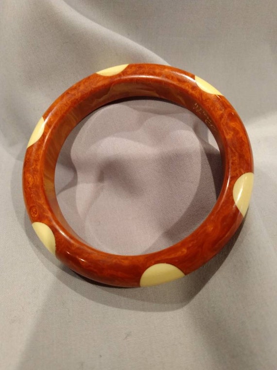 Rusty Orange Thumbnail Polka Dot Bangle with two … - image 7