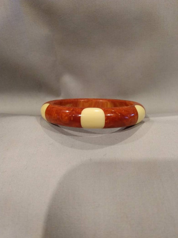 Rusty Orange Thumbnail Polka Dot Bangle with two … - image 4