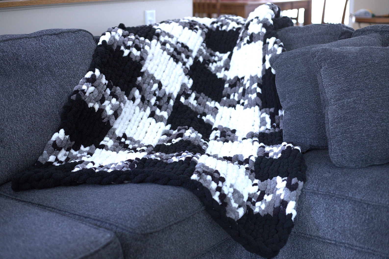 Buffalo Plaid Chunky Blanket Pattern Finger Knit Etsy