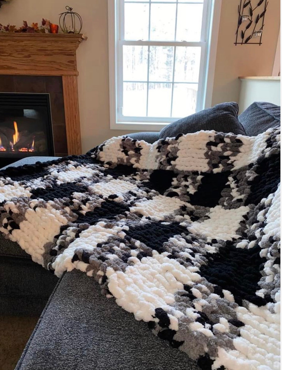 Buffalo Plaid Chunky Blanket Pattern Finger Knit Etsy