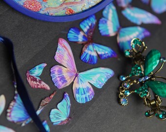 Sea Blue Butterflies Iridescent Crystal Clear Washi