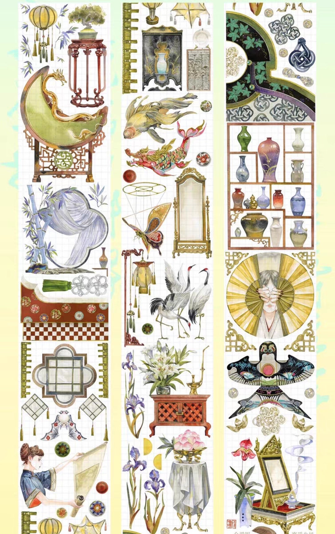Japanese Ceremony Objects Iridescent Emboss Clear PET Tape / Washi Tape ...