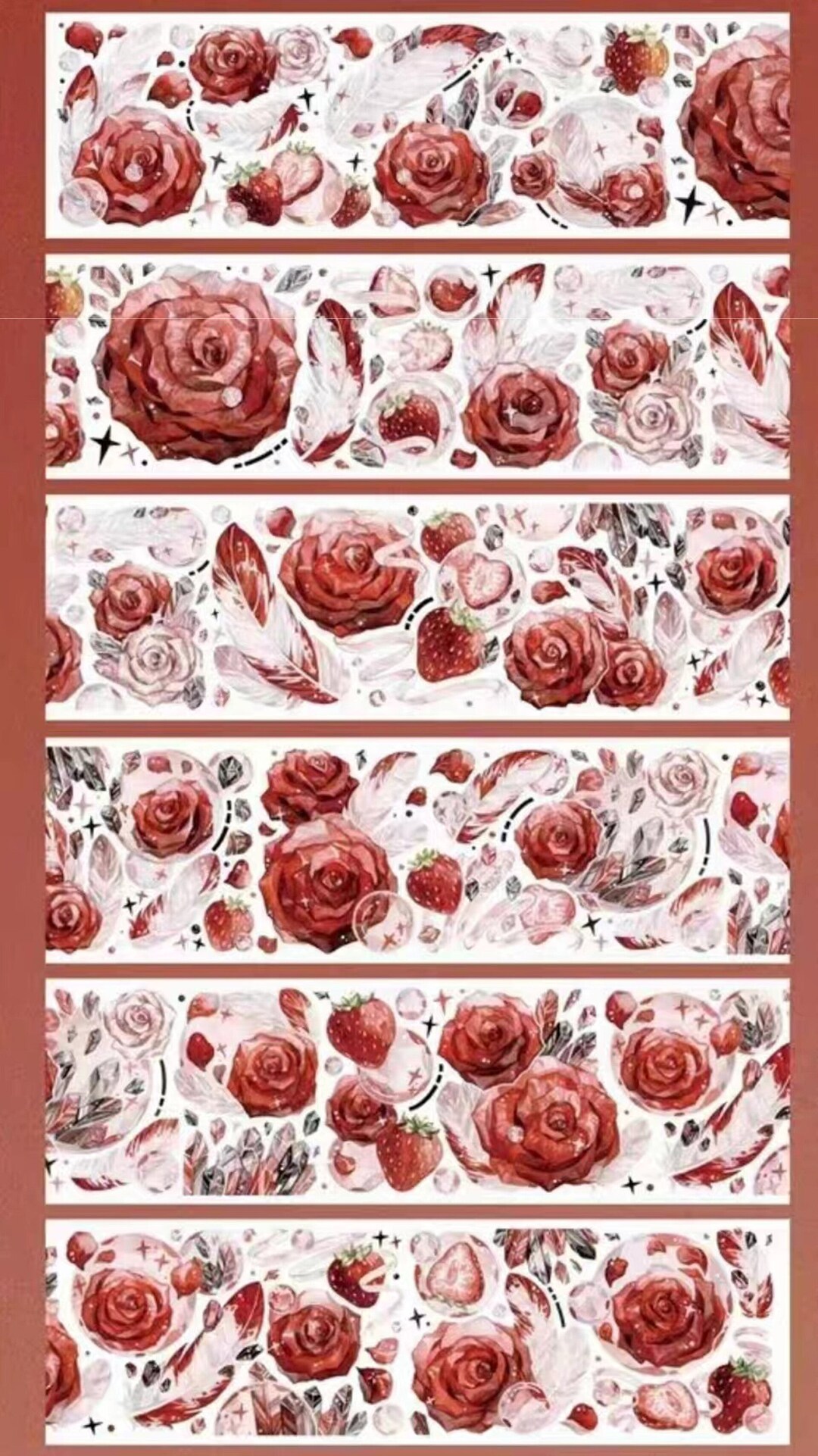 Delightful Red Flower and More Iridescent Emboss Clear PET Tape / Washi ...