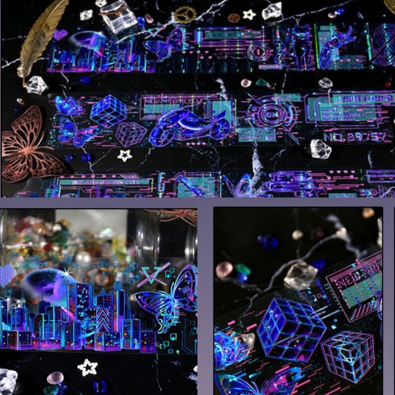 Tron City Blue Embossed Clear PET / Washi Tape 6x100cm