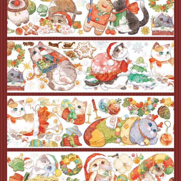 Christmas Holiday Cats Hold Iridescent Emboss Clear PET / Washi Tape 6x100cm