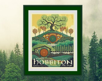 Hobbiton Landscape Supersize Cross Stitch Pattern PDF File DMC Floss Hand Embroidery Aida 18