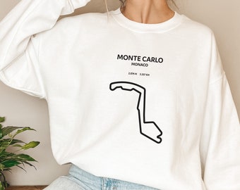 Sudadera de cuello redondo de pista de Mónaco de Fórmula 1, sudadera de circuito de Fórmula 1, suéter de F1, pista de Fórmula 1, regalos de Fórmula 1, regalo de Fórmula Uno
