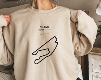 Fórmula 1 Miami Track Crewneck sudadera, fórmula 1 circuito sudadera, suéter F1, pista de fórmula 1, regalos de fórmula 1, regalos de fórmula uno
