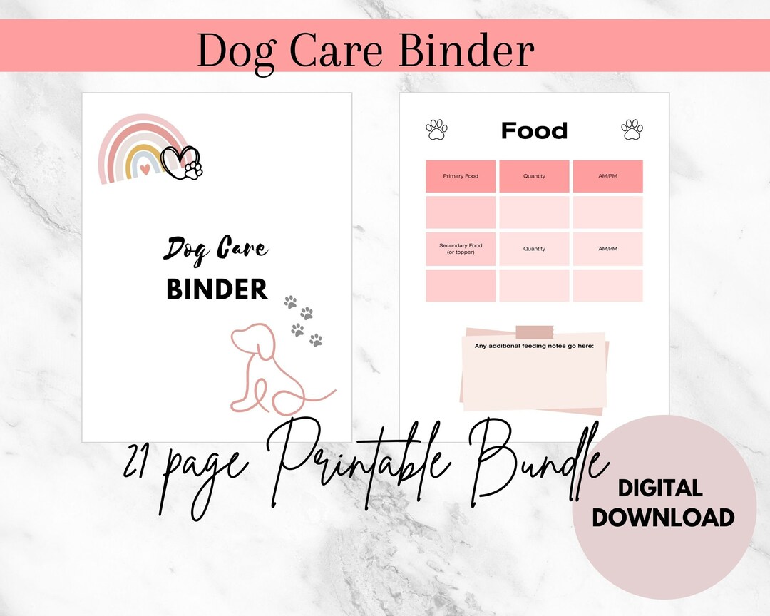 Dog Care Binder, Dog Care Printable Pages, Dog Care Planner, Dog Care ...