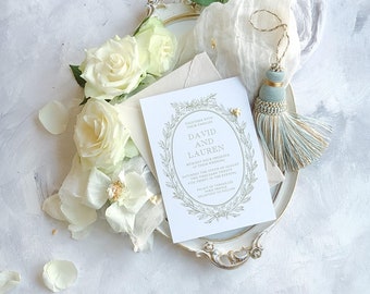 Borla de menta y oro ~ Fotografía de bodas de bellas artes Flatlay accesorios de estilo antiguo papel hecho a mano sobre de invitación victoriano