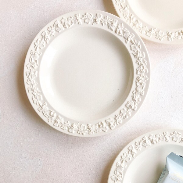 Wedgwood Queensware Embossed Cream Cake Plate ~ Wedding Photography Flat Lay Styling Props Vintage Baroque Style Small White side plate