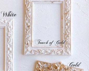 Cornice barocca ~ Fotografia di matrimonio d'arte Oggetti di scena flatlay Francese vintage vittoriano bianco / oro per piccoli mini dipinti a olio