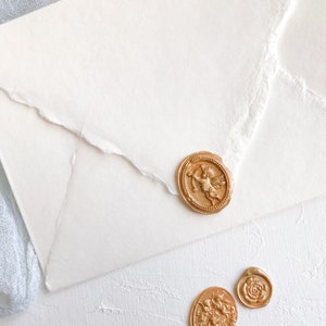 LOVE CHERUB Wachssiegel Set Gold, Hochzeitsfotografie Flachlege Styling Requisiten Einladung Briefpapier Umschläge Engel Neugeborenes Taufe