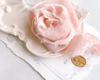 Silk Velvet Ribbon: ROSE PETAL pastel PINK ~ Wedding Photography Flatlay Styling Props kit Frayed Edge by Light Atelier