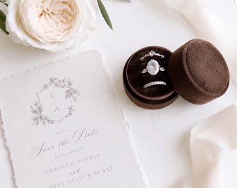 Luxury Velvet Wedding Ring Box Single, Double Triple ring Dark Chocolate Brown vintage style 1, 2, 3 slots Round Proposal ring box