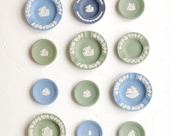 Small Trinket Dish by Wedgwood Jasperware 3 SIZES ~ Wedding Photography Flatlay Styling Props Vintage Baroque Ring Plate Sage Green Blue