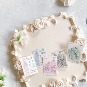 JUEGO DE 5 SELLOS, Vaticano, Italia ~ Fotografía de bodas de bellas artes, accesorios de diseño flatlay ~ Antiguo, vintage, barroco, cristiano, vintage