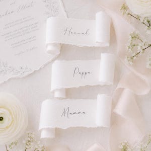Butterfly Scrolls Wedding PLACE CARDS, Deckle edge torn Vintage calligraphy name placements Birthday Garden Party Bridal Baby Shower image 4