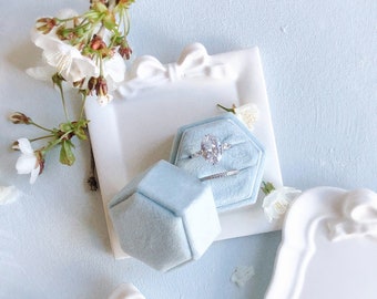 Wedding Ring Box: Pastel Blue, soft light tone, DOUBLE Ring ~ Fine Art Photography Flat Lay Styling Props Earrings Antique, Vintage Style