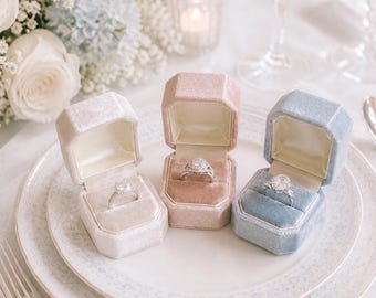 Luxury velvet Proposal Ring Box, 12+ COLORS Wedding Ring Box Single, Double ring Olive Green Chocolate Brown Cream Beige Pink, Blue, Vintage