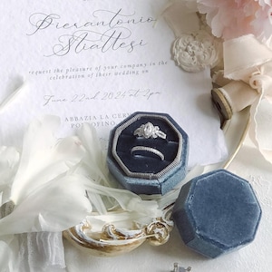 Wedding Ring Box Midnight Blue ~ Wedding Photography Flat Lay Styling Props Double Ring Velvet Octagonal shape Vintage Style Light Atelier