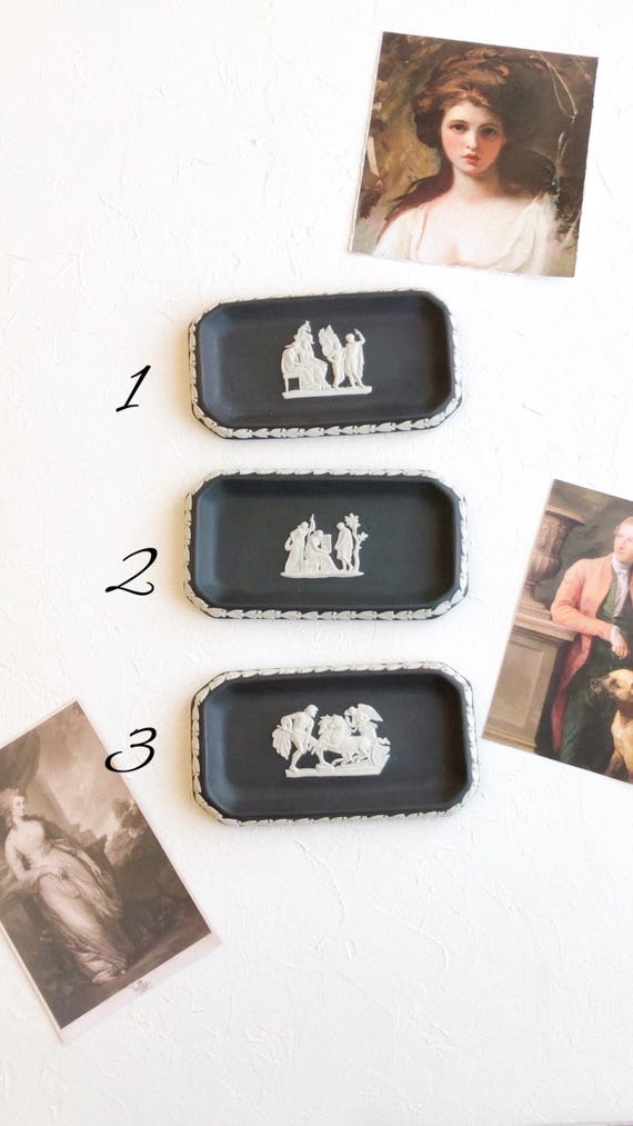 Plato rectangular de cerámica negra para baratijas, Wedgwood