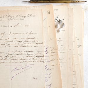 Caligrafía antigua, letra en francés, 1887-1901, Francia, bellas artes, fotografía de bodas, estilismo plano, barroco antiguo, victoriano, manuscrito