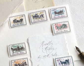 7 Vintage Stamps Set Horse and Carriage ~ Fine Art Wedding Photography Flatlay styling props kit Antique Baroque Renaissance Victorian Style