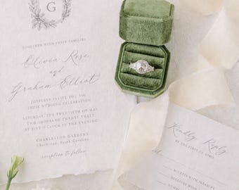 Personalised Wedding Ring Box, Soft velvet Olive green Triple Ring Box Double Ring Three slots, Sage Green Proposal Ring box, Vintage style