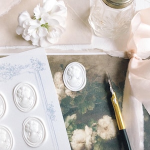 Cachets de cire blancs CAMEO, forme ovale ~ Photographie de mariage à plat, accessoires de coiffage, invitation d'anniversaire, papeterie, enveloppes, journal coquette