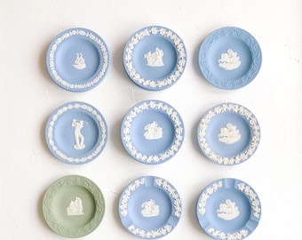 Small Round Trinket Dish by Wedgwood Jasperware ~  Wedding Photography FlatLay Styling Props Vintage Ring Plate Sage Green, Blue & White