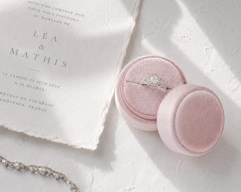 Luxury Velvet Wedding Ring Box, Dusky Pink colour, Single Double Triple ring, 1 2 3 slots Round Proposal ring box Personalised Keepsake Gift