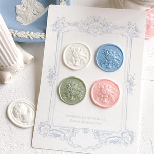 Ronde WASZEGELS Elegante rozen Vaas Bloemen ~ Wedgwood Jaspis Wit Blauw Groen Roze Huwelijksuitnodiging Briefpapier Enveloppen Plat rekwisieten