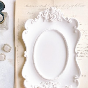 French style Ornate Picture Frame Fine Art Painting, Wedding flat lay props Coquette Home Decor Gift Antique Vintage White Oval Photo Roses