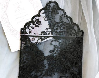 Black Lace Wedding Envelope 17.5x12.5cm (7x5’) Fine Art Wedding photography flat lay props, Bridal Shower keepsake gift, Vows Vintage style