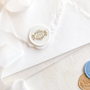 CONJUNTO DE SELO DE CERA Palavra de amor ~ Adesivos autoadesivos de ouro branco Convite de casamento Papelaria Envelopes Barroco Coquette estilo flatlay adereços