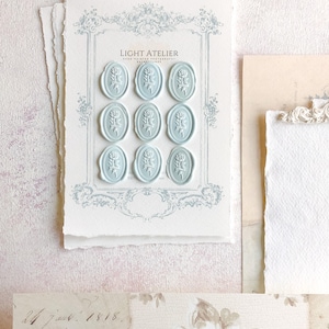 CONJUNTO DE SELO DE CERA Rosas Azuis Adesivos Ovais Autoadesivos Convites de Casamento Papelaria Envelopes Vitoriano Barroco Wedgwood Estilo Coquette