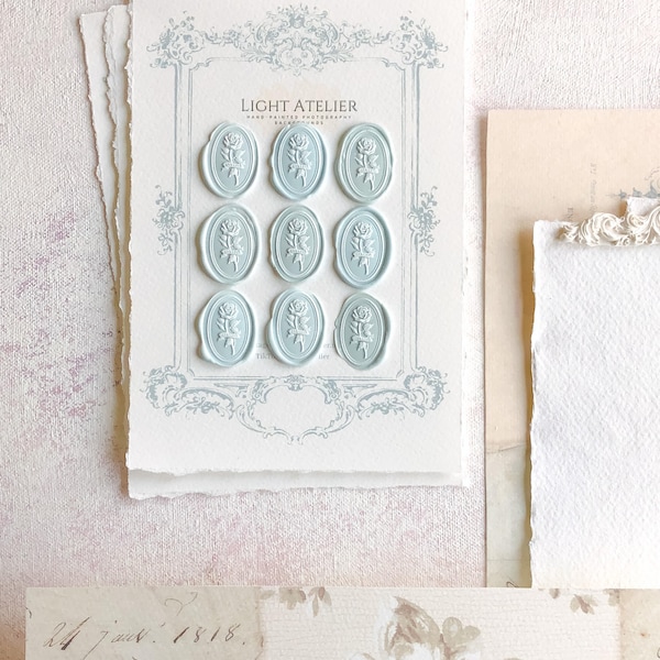 WAX SEALS SET Blue Roses Oval Self Adhesive Stickers Wedding Invitation Stationery Envelopes Victorian Baroque Wedgwood style Light Atelier