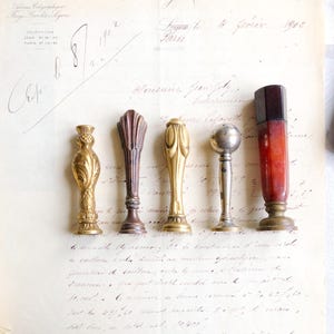 Antique Wax Sealing Stamp, French Gold Brass ~ Fine Art Wedding Photography flatlay props Old Victorian Baroque Coquette Style